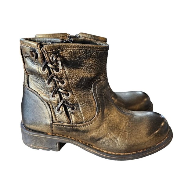 ERIC MICHAEL Gold Bronze Metallic Leather BRENNERO Moto Boots US 6 Grunge Rocker - Picture 1 of 11